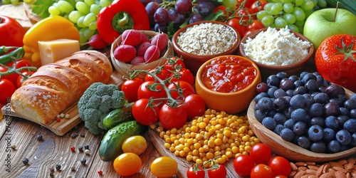 Healthy food spread with colorful ingredients for nutritious meal planning