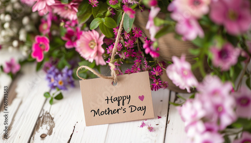 Happy Mother's Day Greeting Card with Spring Flowers