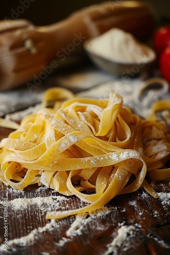 Pile of Pasta on Wooden Table