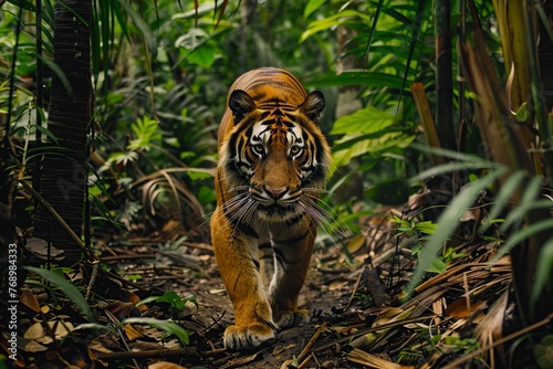 Tiger Walking Through Jungle Filled With Palm Trees © Jorge Ferreiro