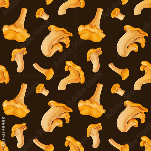 Chanterelle Mushroom Seamless Pattern.