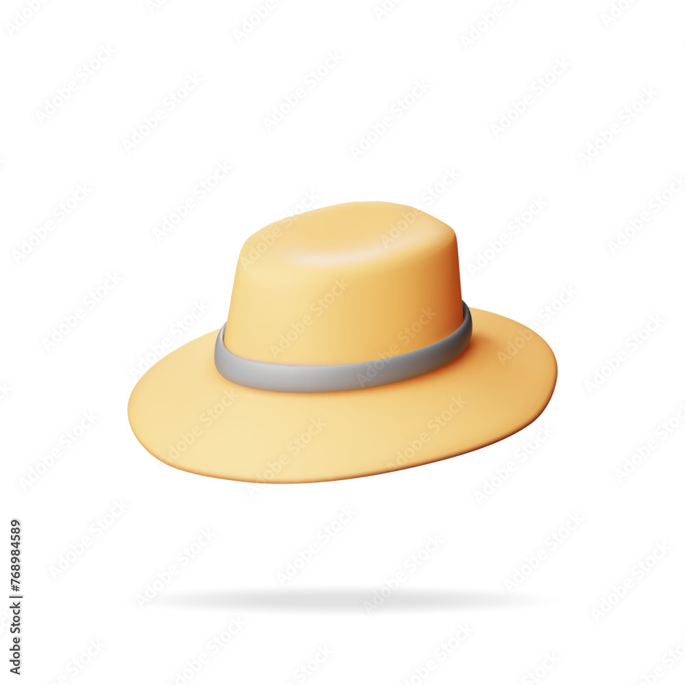 3d Unisex Straw Hat Isolated on White. Render Straw Sunhat with Ribbon. Yellow Summer Bonnet. Concept of Summer Vacation or Holiday, Time to Travel. Beach Relaxation. Realistic Vector Illustration 3d Unisex Straw Hat Isolated on White. Render Straw Sunhat with Ribbon. Yellow Summer Bonnet. Concept of Summer Vacation or Holiday, Time to Travel. Beach Relaxation. Realistic Vector Illustration