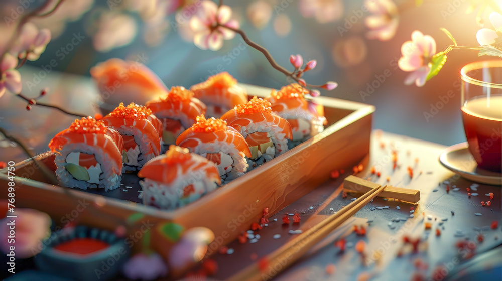 A traditional Japanese food box. A traditional Japanese food box.