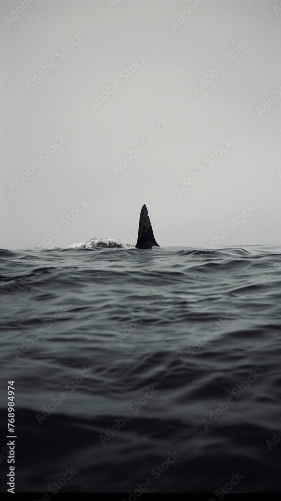 Fototapeta premium A powerful humpback whale tail fin breaks the surface as it dives into the ocean