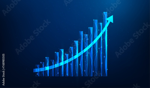 business investment stock marketing chart increase on blue background. financial graph up wireframe. vector illustration fantastic digital technology design.