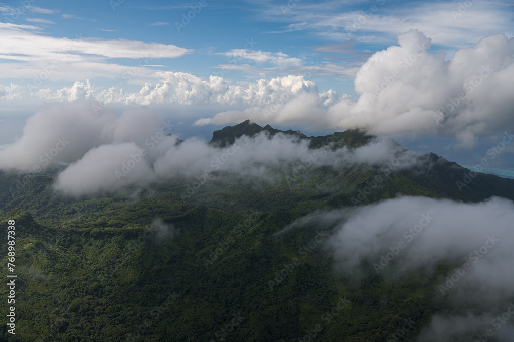 Aerial view of a mountain in Raiatea, French Polynesia