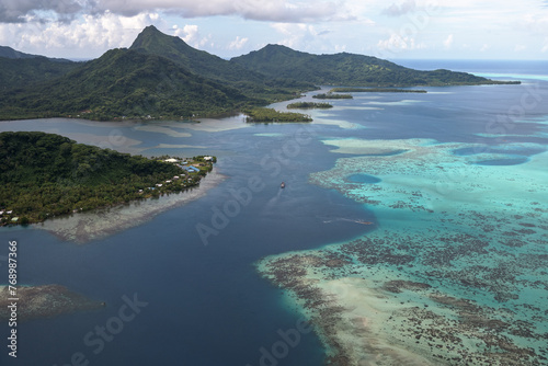 Aerial view of Bora Bora lagoon, French Polynesia