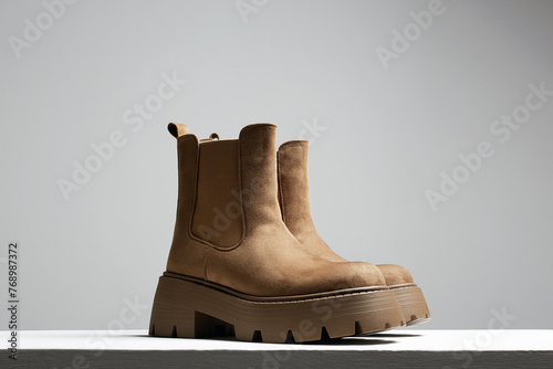 brown suede boots. fashion female shoes still life