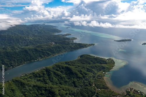 Aerial view of Raiatea lagoon, French Polynesia