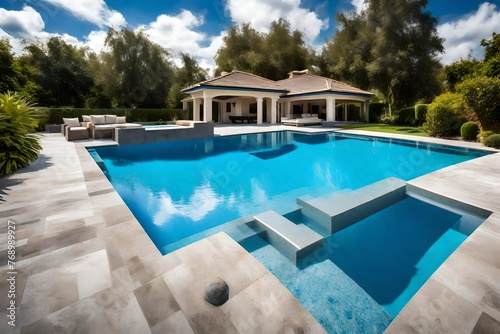 Swimming pool in a residential home with blue water 