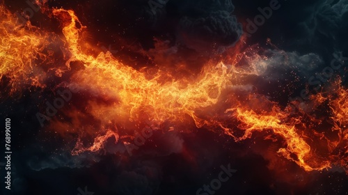 A crackling fire texture, representing the fiery breath of dragons and the burning passion of key characters, set against a night sky created with Generative AI Technology