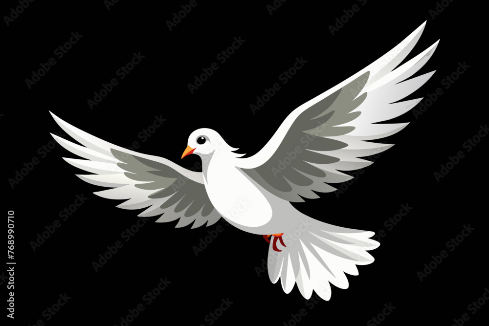 A free flying white dove isolated on a black background A free flying white dove isolated on a black background