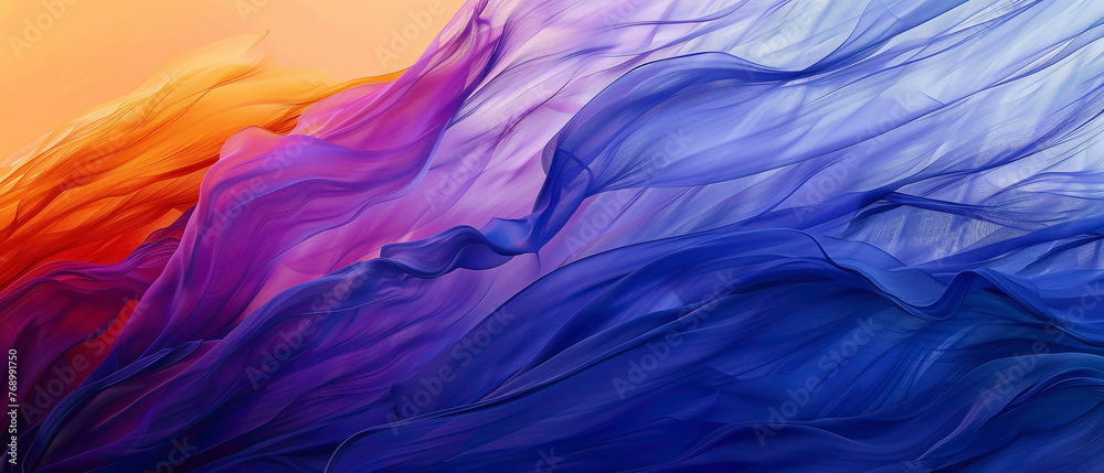 Marvel at the exquisite blend of azure blue, royal purple, and sunset orange, gracefully transitioning into a captivating gradient, meticulously captured in high-definition to highlight i