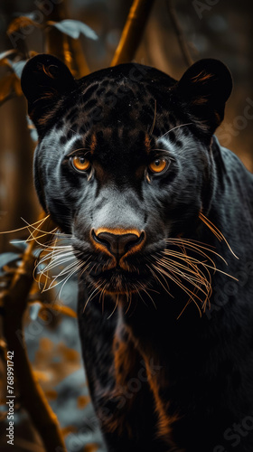 a fierce pantera staring at the camera with intense powerful eyes