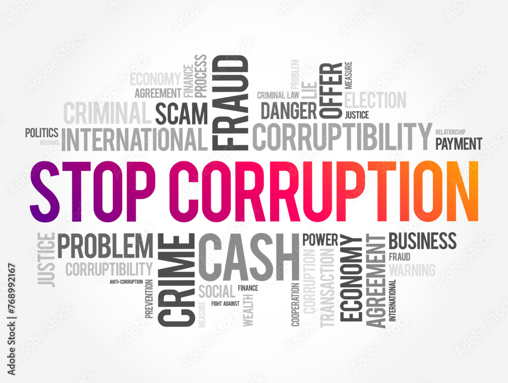 Stop Corruption text word cloud, social concept background Stop Corruption text word cloud, social concept background