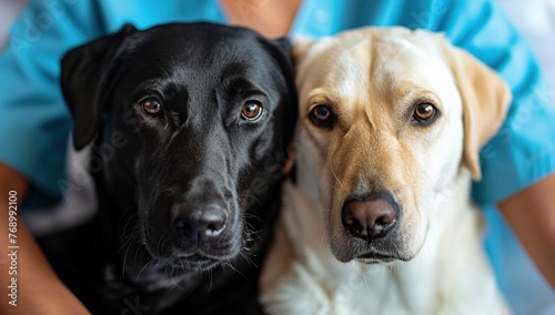 Two Affectionate Labradors Close-Up