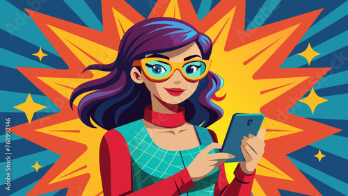 attractive girl in specs with phone in the hand in  