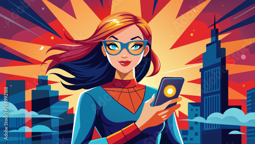 attractive girl in specs with phone in the hand in  