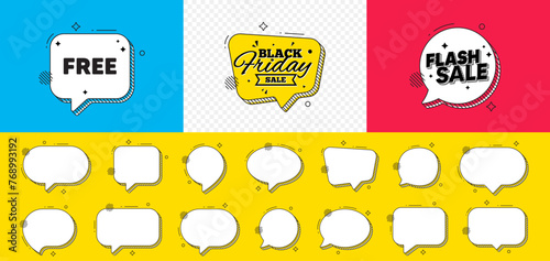 Flash sale chat speech bubble. Free tag. Special offer sign. Sale promotion symbol. Free chat message. Black friday speech bubble banner. Offer text balloon. Vector