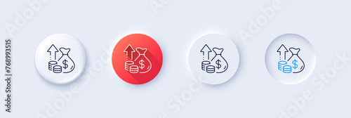 Inflation line icon. Neumorphic, Red gradient, 3d pin buttons. Growth or Increase price sign. Change money symbol. Line icons. Neumorphic buttons with outline signs. Vector