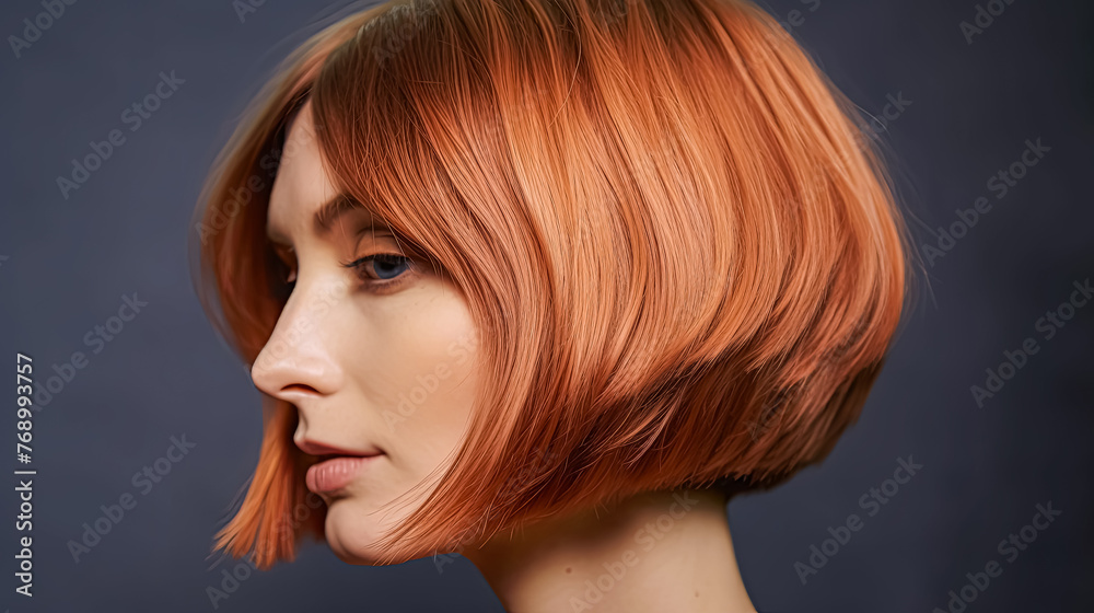 Obraz premium A woman with short red hair and a black T-shirt.