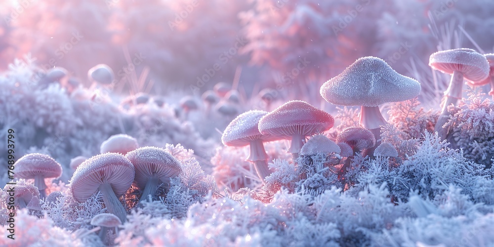  Glowing Mushrooms in an Enchanted Forest - obrazy, fototapety, plakaty 