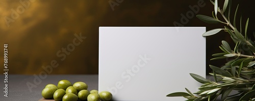 a blank mock up olive card dimension, mock up, on background, shot in studio