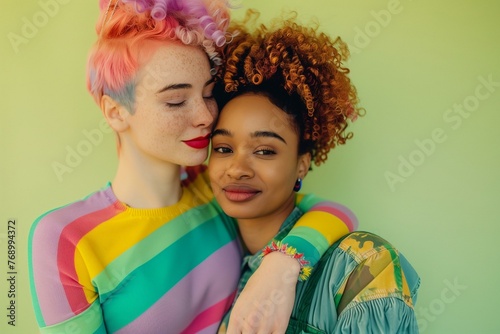 Colorful Portrait of Pansexual and Asexual Partners Embracing