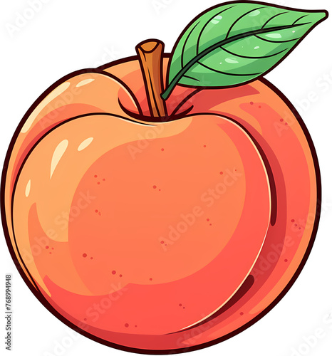 Illustration of Fresh Peach with Leaves and Various Fruits in Healthy Vector Art