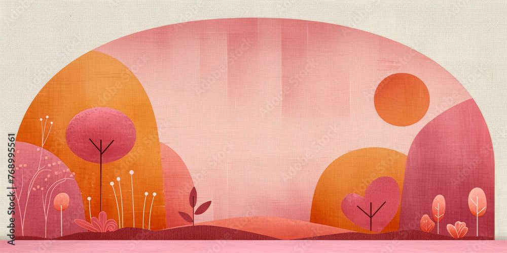 vector illustration of pink minimal abstract illustration, love is the sun that rises rom my heart