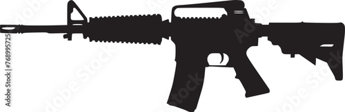 Graphic black detailed silhouette pistols, guns, rifles, submachines, revolvers and shotguns. Isolated on white background