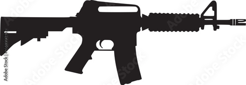 Graphic black detailed silhouette pistols, guns, rifles, submachines, revolvers and shotguns. Isolated on white background