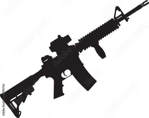 Graphic black detailed silhouette pistols, guns, rifles, submachines, revolvers and shotguns. Isolated on white background