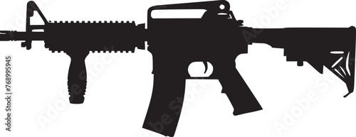 Graphic black detailed silhouette pistols, guns, rifles, submachines, revolvers and shotguns. Isolated on white background
