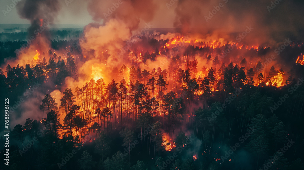 Large Forest Engulfed in Fire