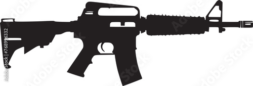 Graphic black detailed silhouette pistols, guns, rifles, submachines, revolvers and shotguns. Isolated on white background