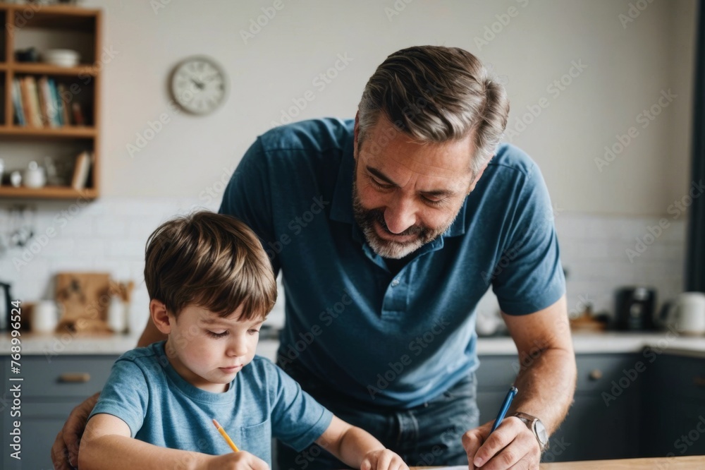 Father and son doing activity together at home Father and son doing activity together at home