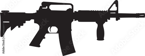 Graphic black detailed silhouette pistols, guns, rifles, submachines, revolvers and shotguns. Isolated on white background