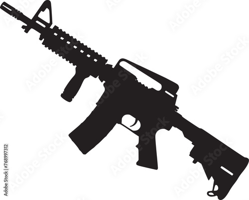 Graphic black detailed silhouette pistols, guns, rifles, submachines, revolvers and shotguns. Isolated on white background