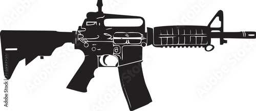 Graphic black detailed silhouette pistols, guns, rifles, submachines, revolvers and shotguns. Isolated on white background