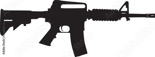 Graphic black detailed silhouette pistols, guns, rifles, submachines, revolvers and shotguns. Isolated on white background photo