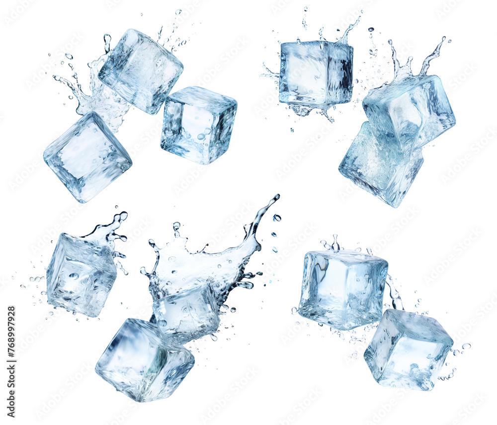 Set of flying melting ice cubes, cut out Set of flying melting ice cubes, cut out