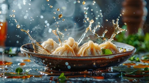 Splashing Dumplings on Plate