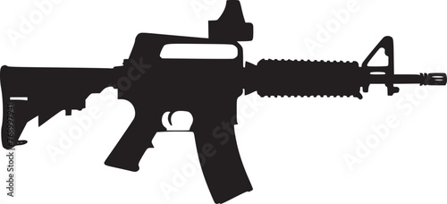 Graphic black detailed silhouette pistols, guns, rifles, submachines, revolvers and shotguns. Isolated on white background