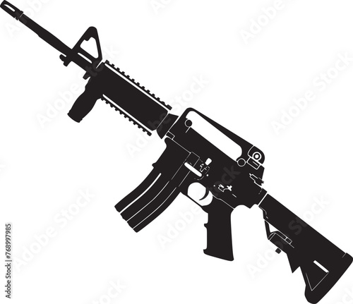 Graphic black detailed silhouette pistols, guns, rifles, submachines, revolvers and shotguns. Isolated on white background