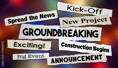 Groundbreaking News Headlines Construction Project Start Beginning Announcement 3d Illustration