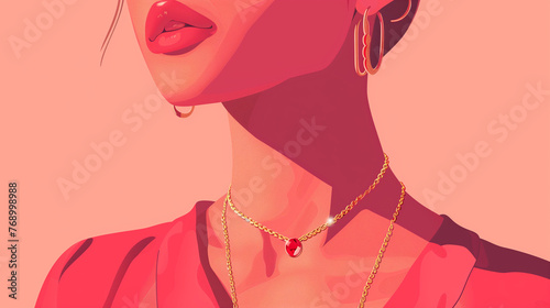 The lower part of the girl's face is beautiful. Illustration in vector style in pink shades. The concept of beauty, fashion and stylish makeup for a beauty salon or magazine.