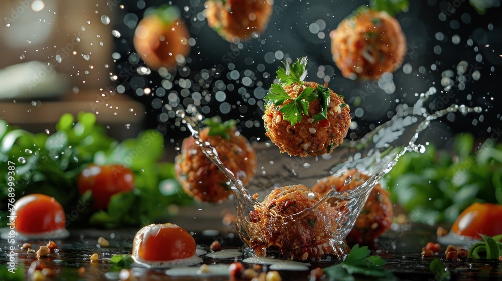 Splashing Meatballs Dynamic Kitchen Scene