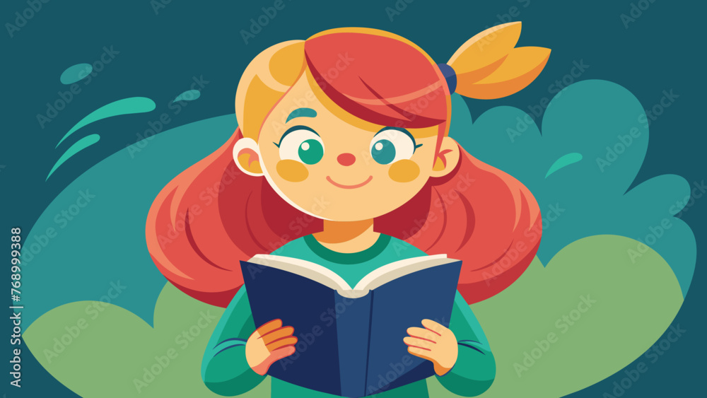 cartoon girl reading book vector illustration 