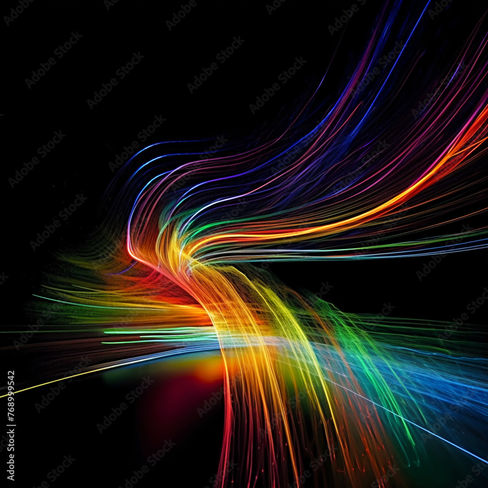 Background line lights colorfull, black background, wave, technology, motion Background line lights colorfull, black background, wave, technology, motion